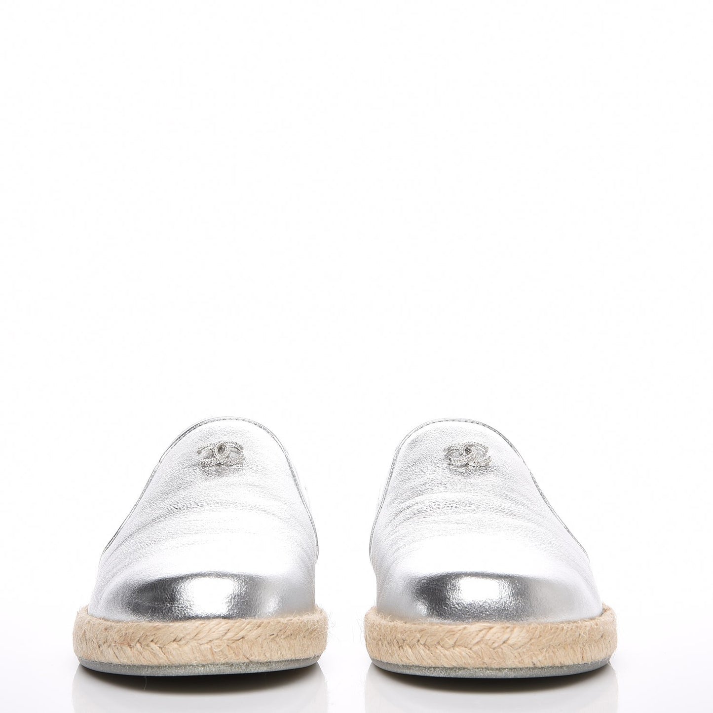Crumpled Lambskin CC Mocassin Loafer Espadrilles 38.5 Silver