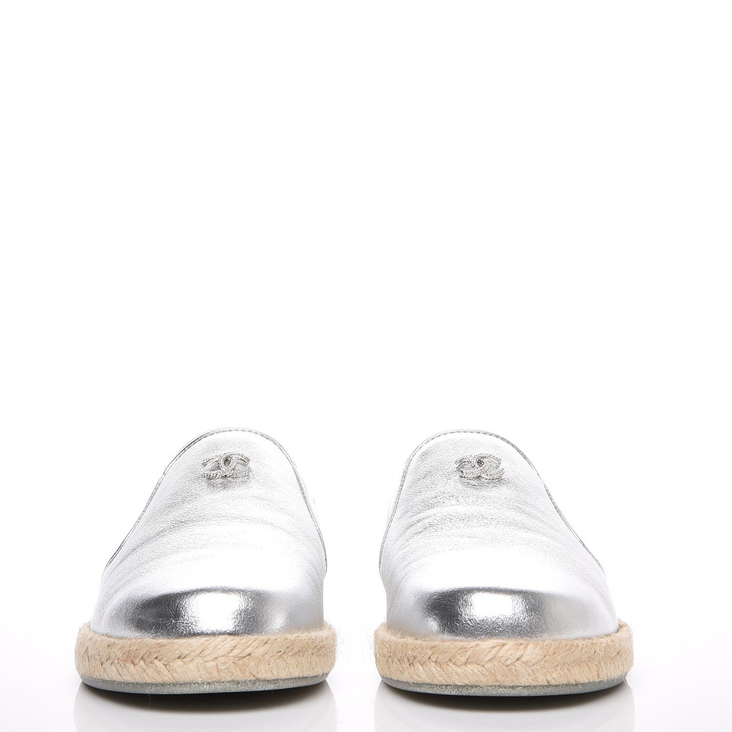 Chanel Crumpled Lambskin CC Mocassin Loafer Espadrilles 38.5 Silver 3 of 7