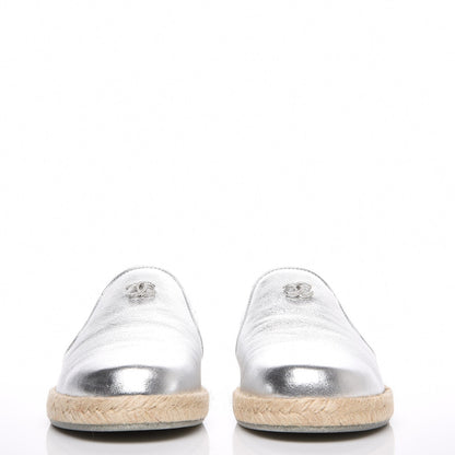 Chanel Crumpled Lambskin CC Mocassin Loafer Espadrilles 38.5 Silver 3 of 7