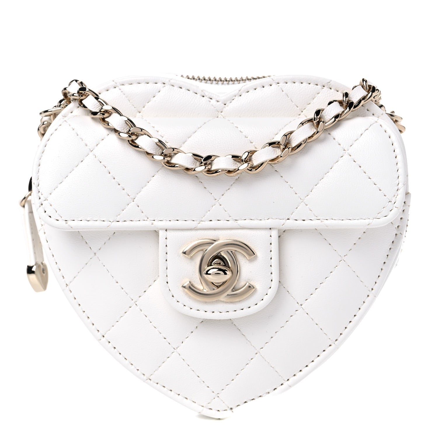 Chanel Lambskin Quilted CC In Love Heart Clutch With Chain White 1 of 10