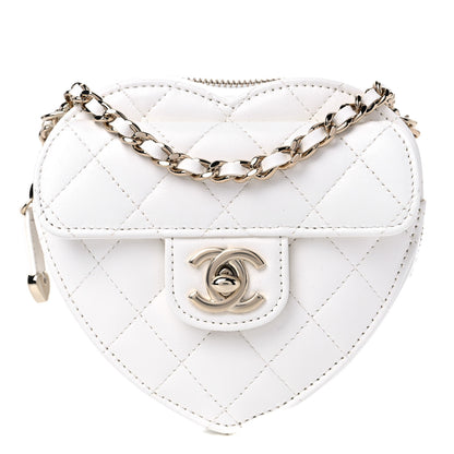 Chanel Lambskin Quilted CC In Love Heart Clutch With Chain White 1 of 10