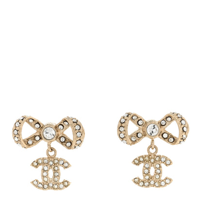 Chanel Crystal CC Bow Drop Earrings Gold 1 of 4