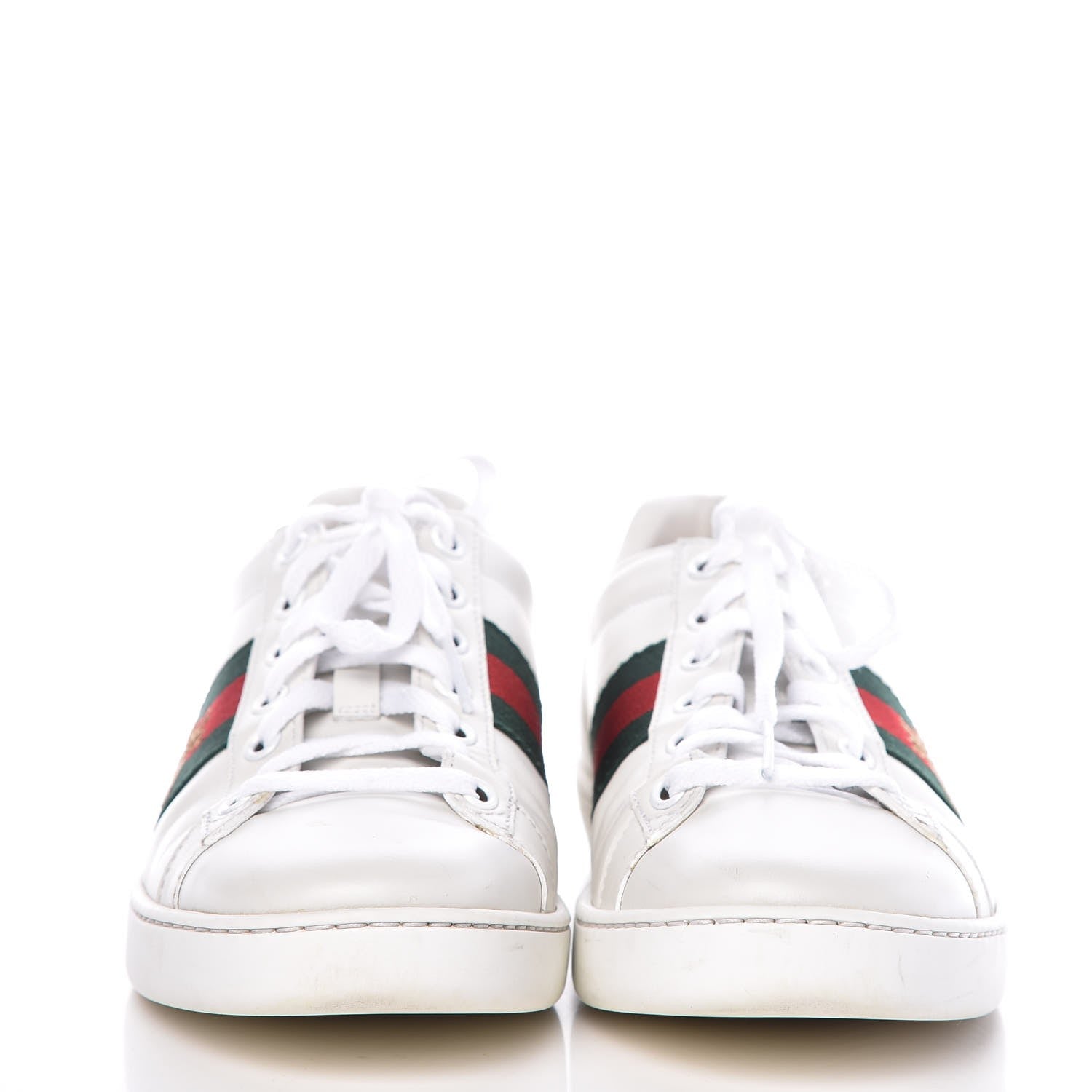 Gucci Calfskin Ayers Bee Embroidered Womens Ace Sneakers 37 White Green 2 of 17
