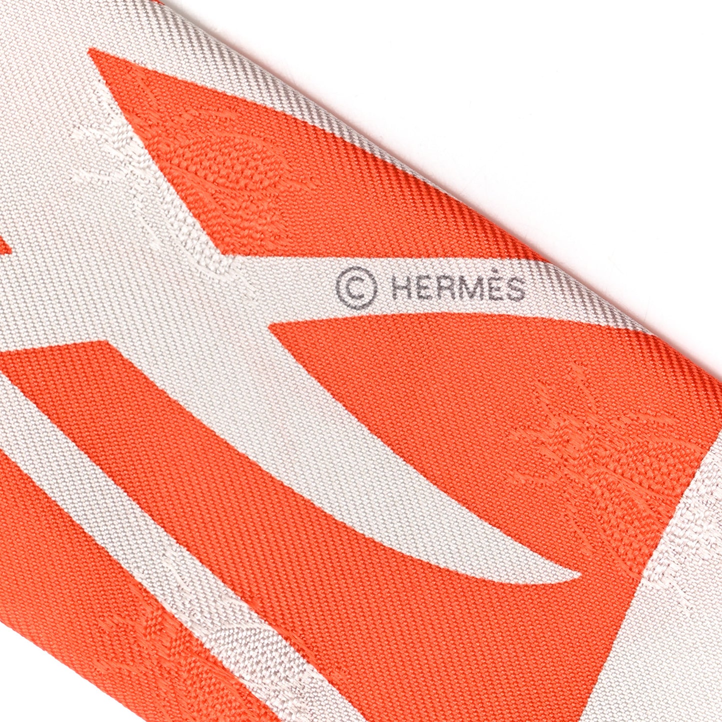 Silk Calfskin Bouquet Final Fringed Twilly Orange Gris Perle Vermillion