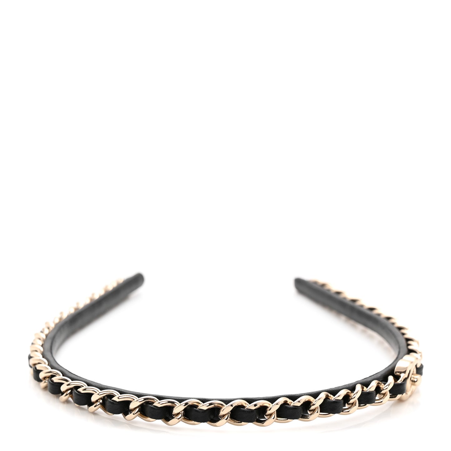 Metal Lambskin CC Turnlock Chain Headband Gold Black