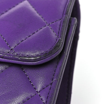 Chanel Lambskin Quilted Top Handle Clutch With Chain Purple 11 of 14