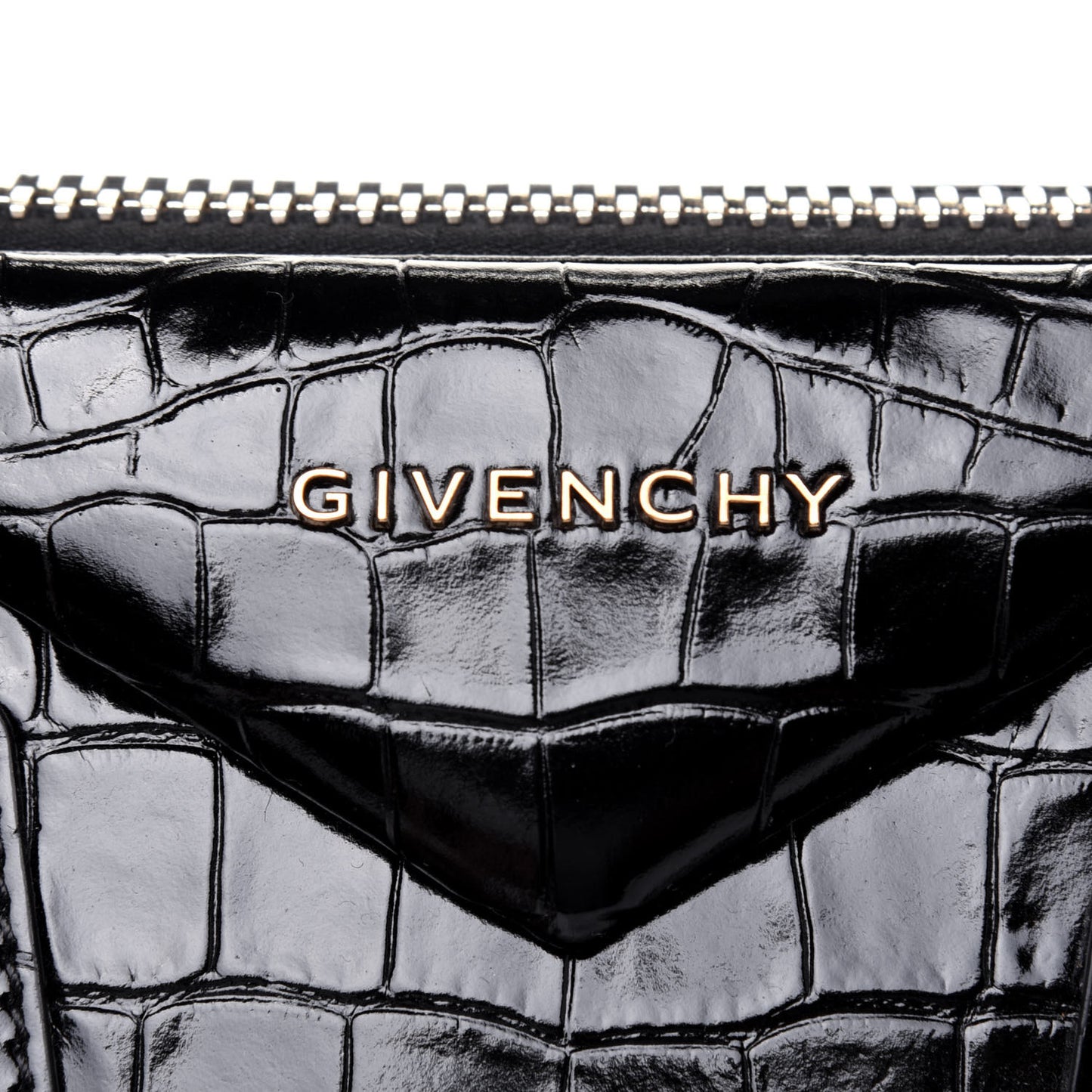 Calfskin Crocodile Embossed Small Antigona Black