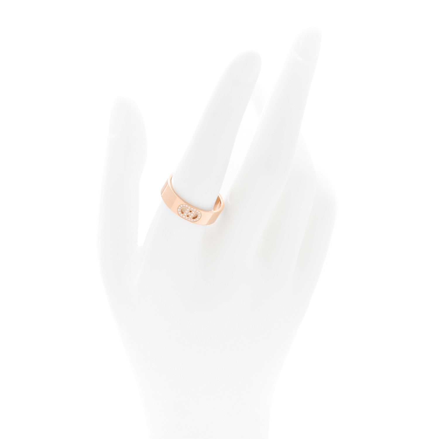 Hermes 18K Rose Gold Diamond PM H D'Ancre Ring 58 8.5 2 of 4