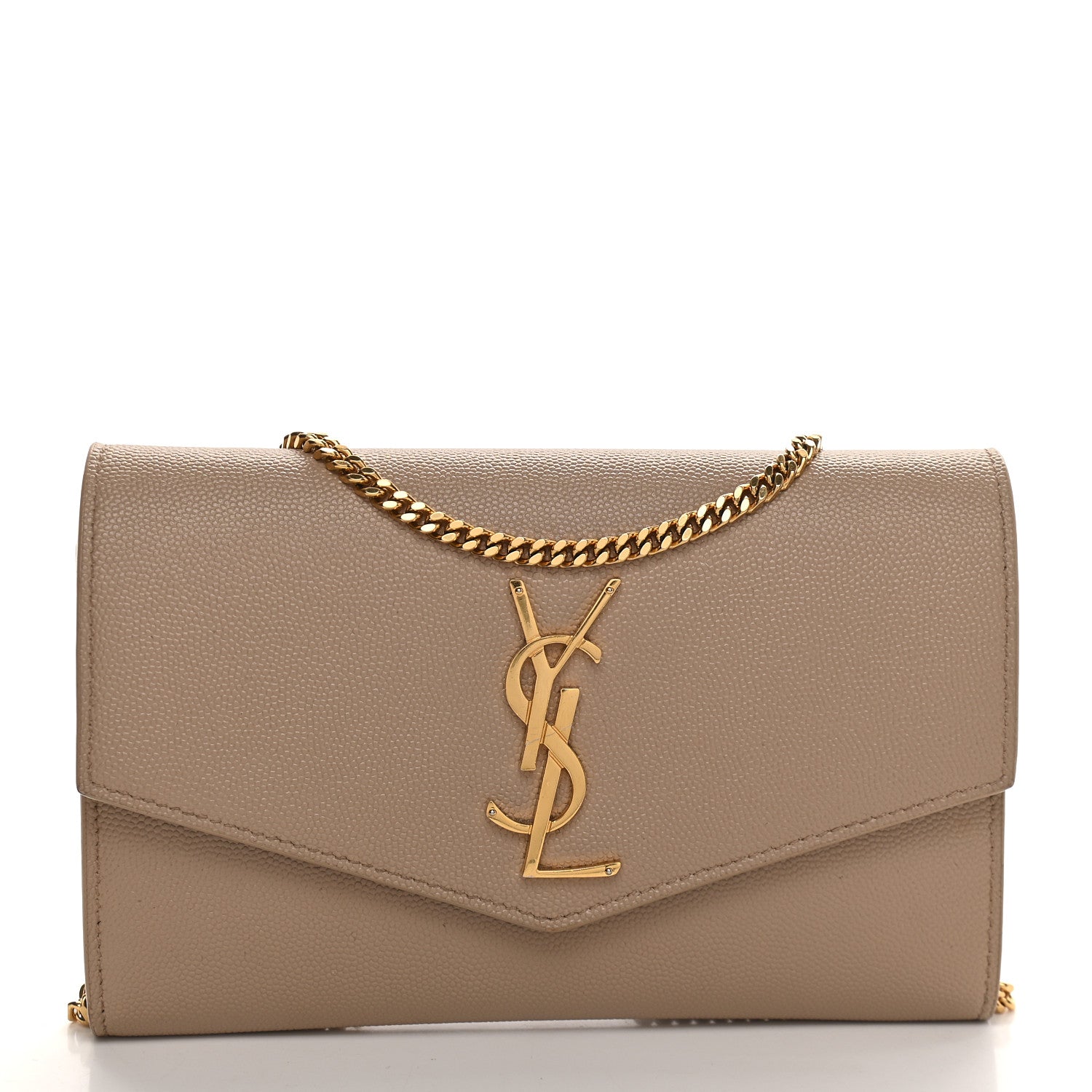 Saint Laurent Grain De Poudre Monogram Uptown Chain Wallet Dark Beige 2 of 11