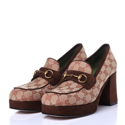 Gucci GG Monogram Suede Houdan Mid Heel Platform Loafers 41 Beige Ruggine Maroon 3 of 13