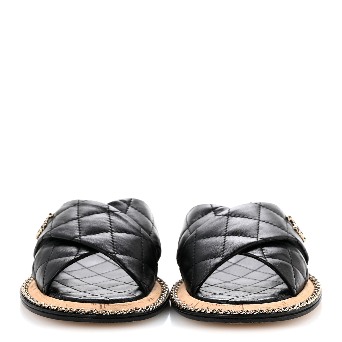 Lambskin Quilted Chain CC Sandals 36 Black