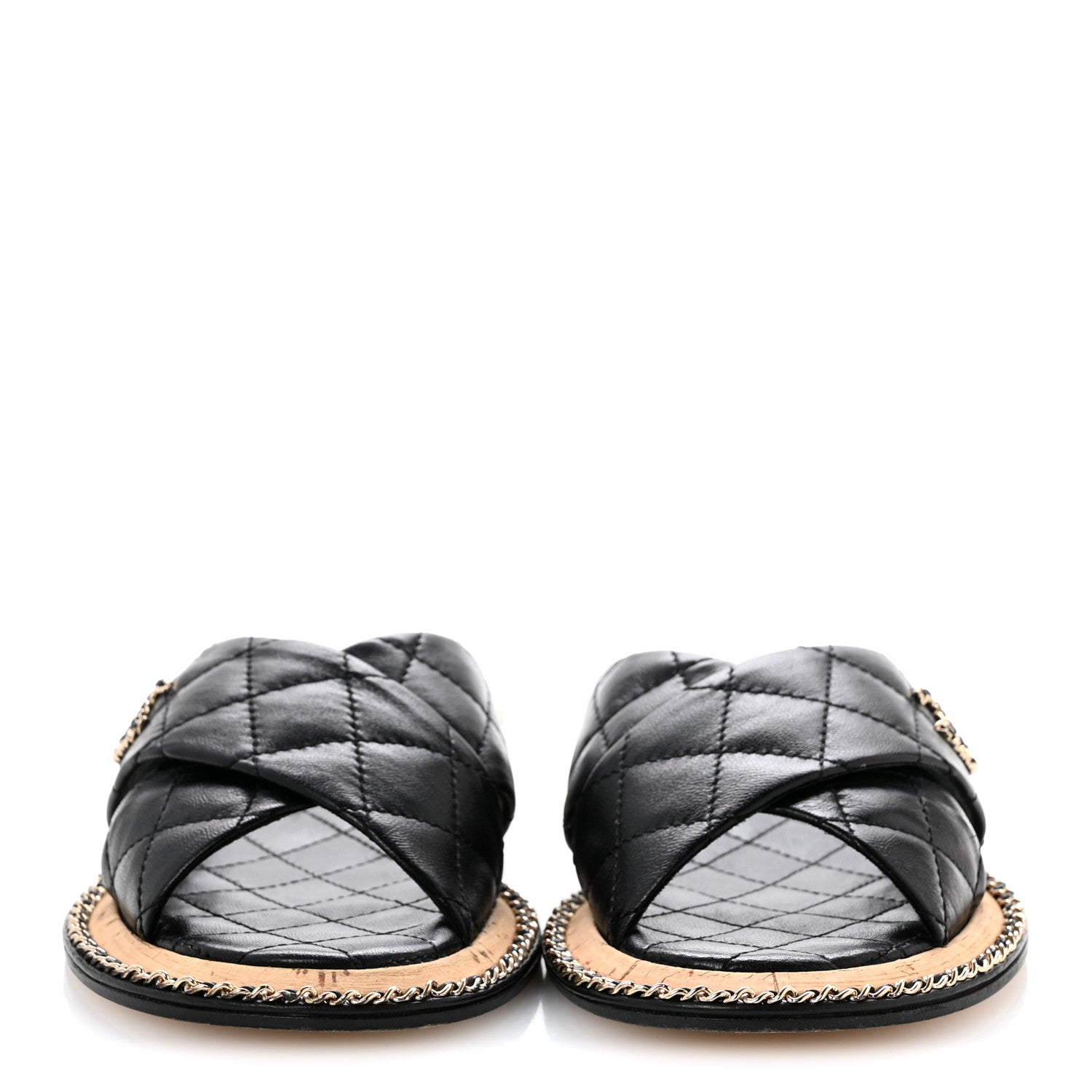 Chanel Lambskin Quilted Chain CC Sandals 36 Black 3 of 11