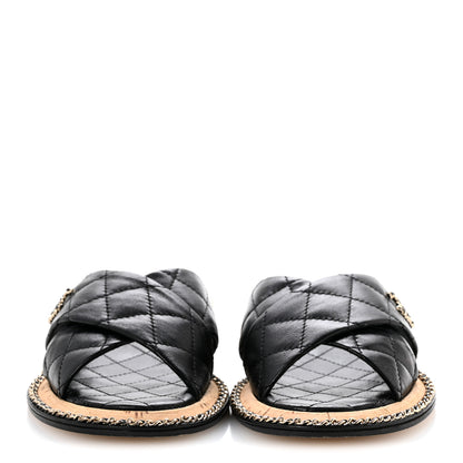 Chanel Lambskin Quilted Chain CC Sandals 36 Black 3 of 11