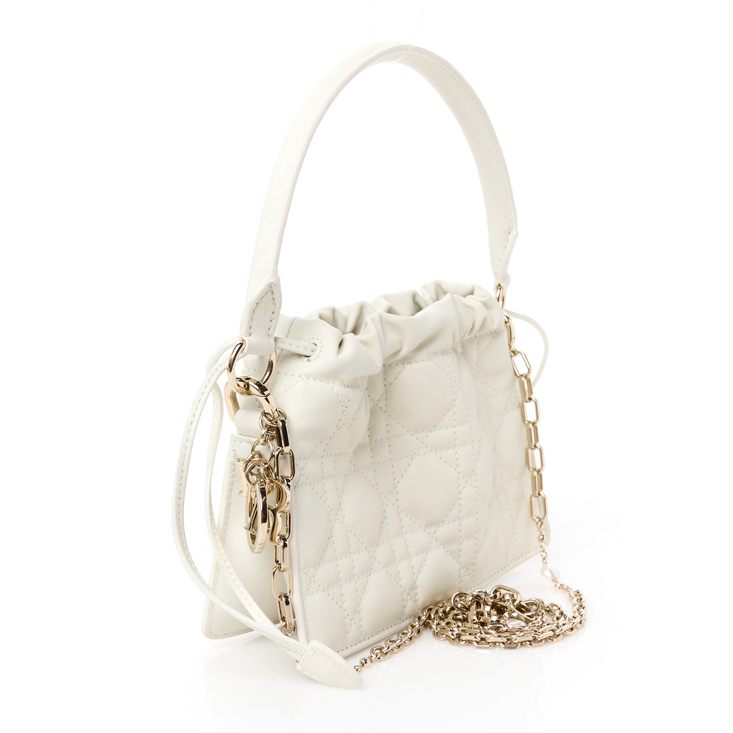 Lambskin Cannage Milly Mini Drawstring Bag Latte