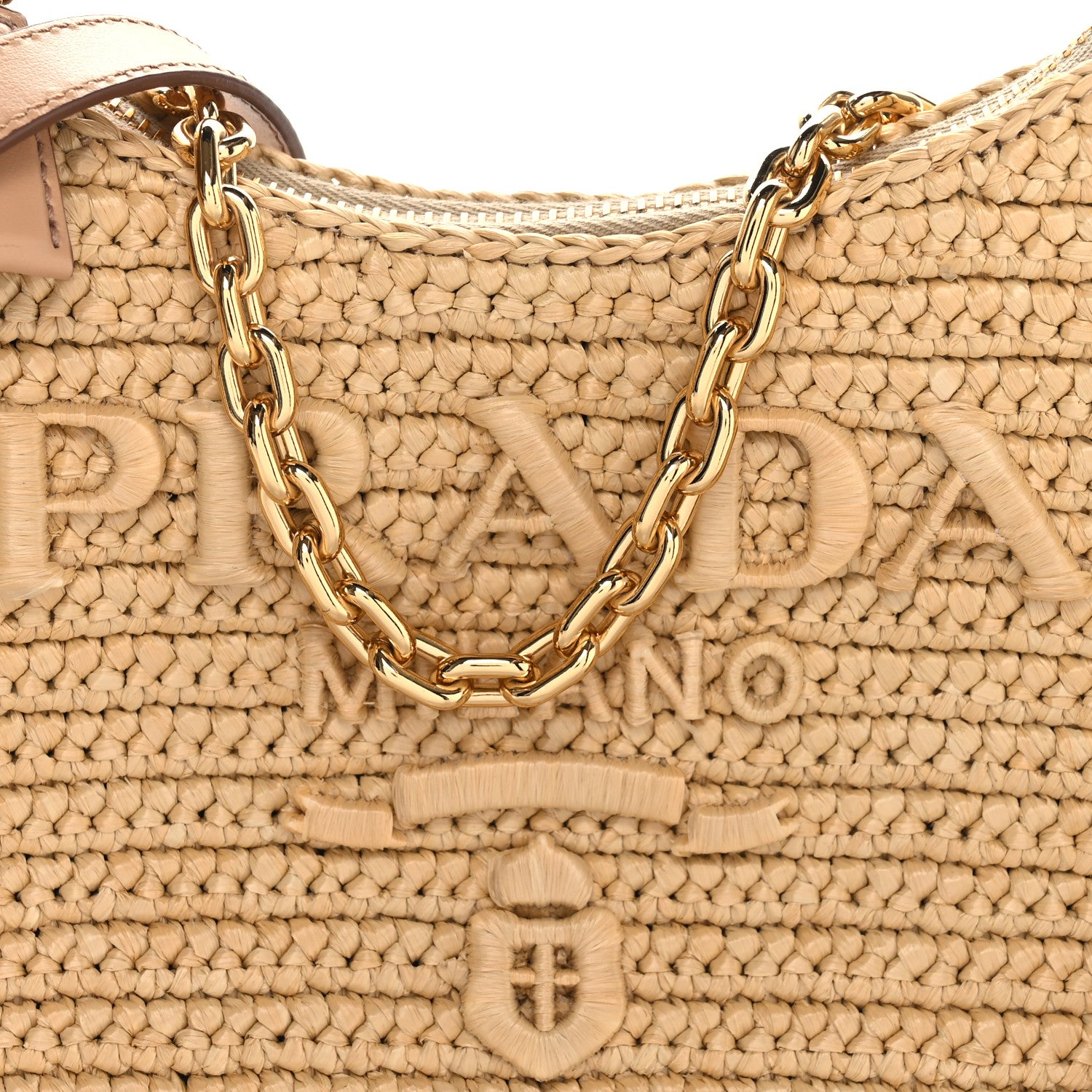 Prada Yarn Raffia Effect Crochet Mini Re-Edition 2000 Shoulder Bag Naturale 8 of 10