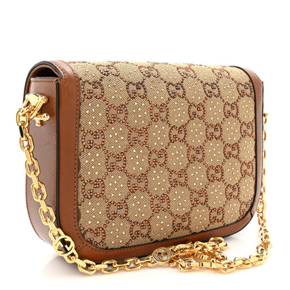 Gucci New Canvas Charisma Calfskin Crystal GG Monogram Mini Horsebit 1955 Shoulder Bag Camel Ebony 3 of 14