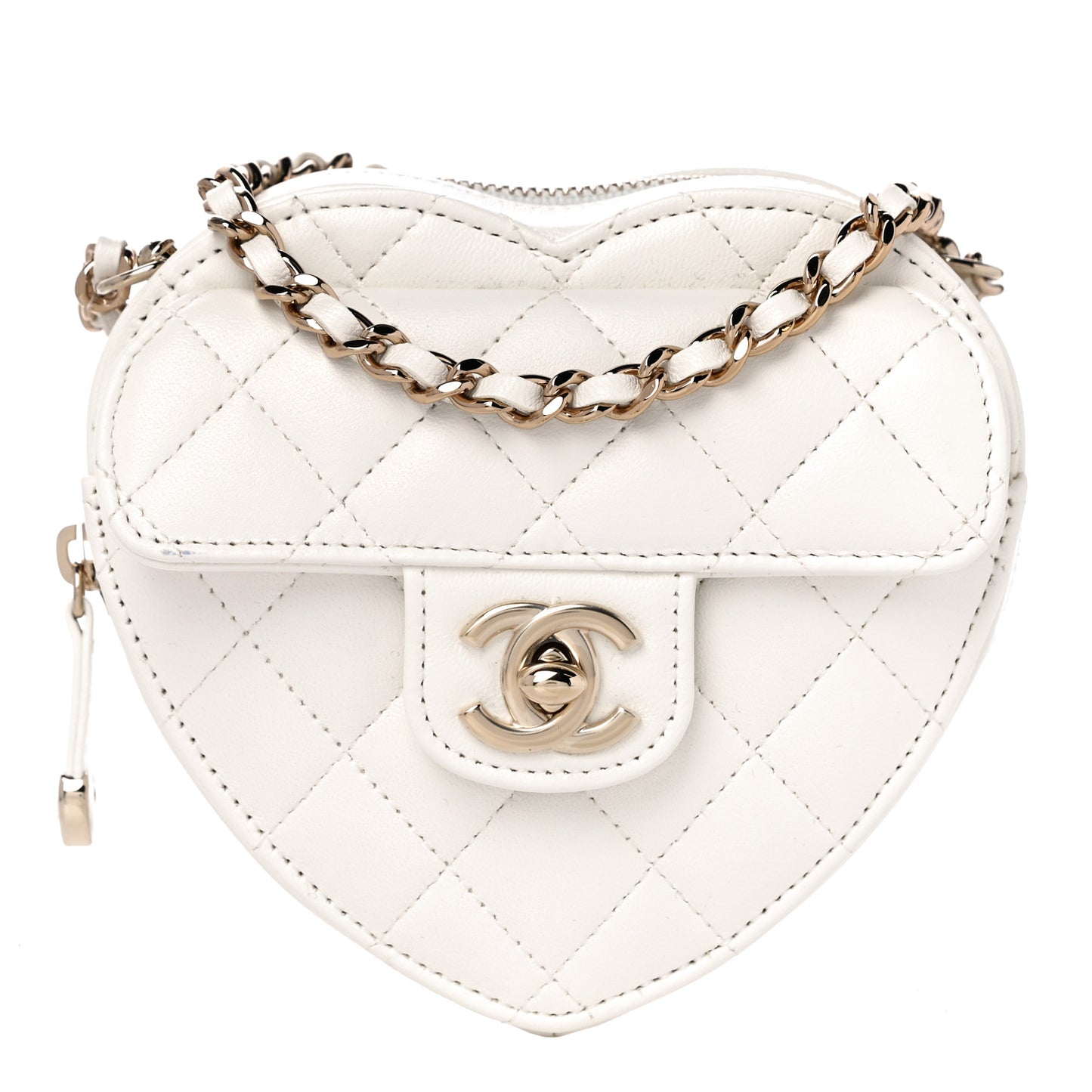 Lambskin Quilted CC In Love Heart Clutch With Chain White