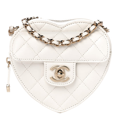 Chanel Lambskin Quilted CC In Love Heart Clutch With Chain White 1 of 10