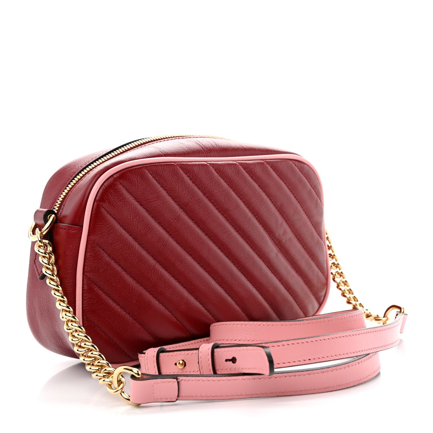 Gucci Azalea Calfskin Matelasse Diagonal Small Enamel GG Marmont Chain Shoulder Bag New Cherry Red Wild Rose 3 of 10