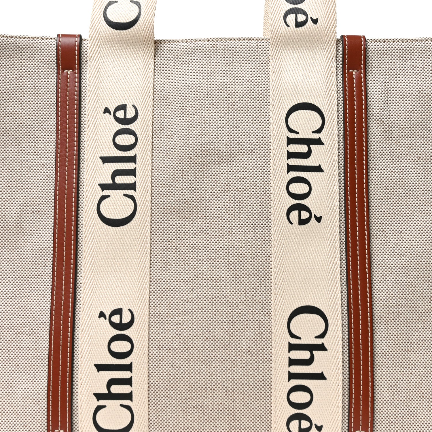 Chloe Cotton Calfskin Large Woody Ribbon Tote White Brown 7 of 9