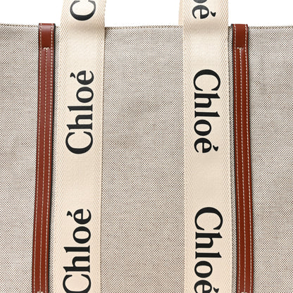 Chloe Cotton Calfskin Large Woody Ribbon Tote White Brown 7 of 9