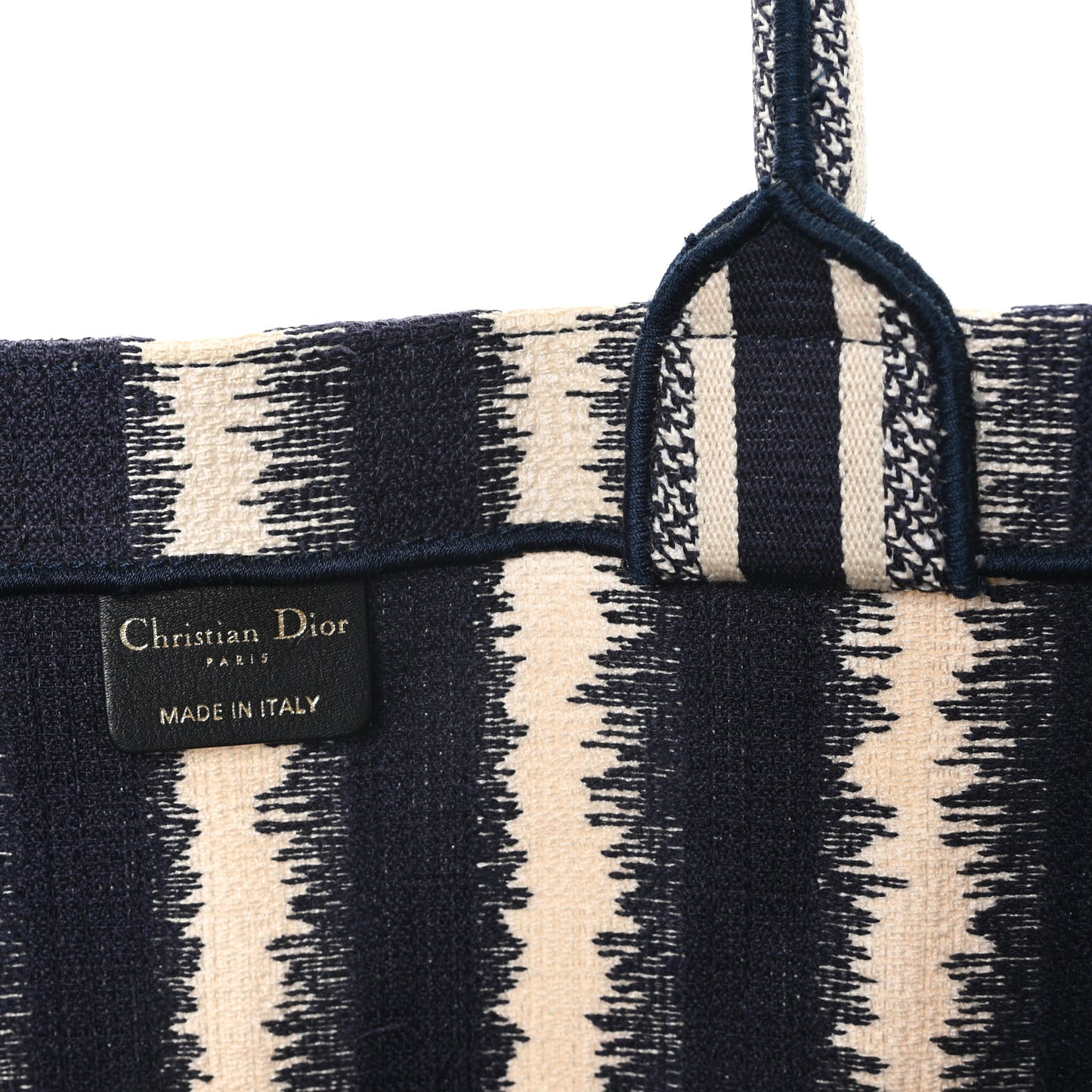 Canvas Embroidered Large Striped Book Tote Navy