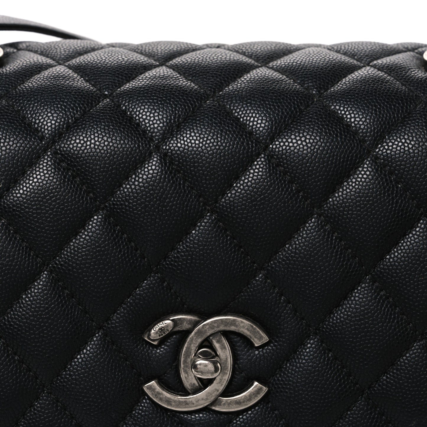 Caviar Lizard Embossed Quilted Small Coco Handle Flap Black