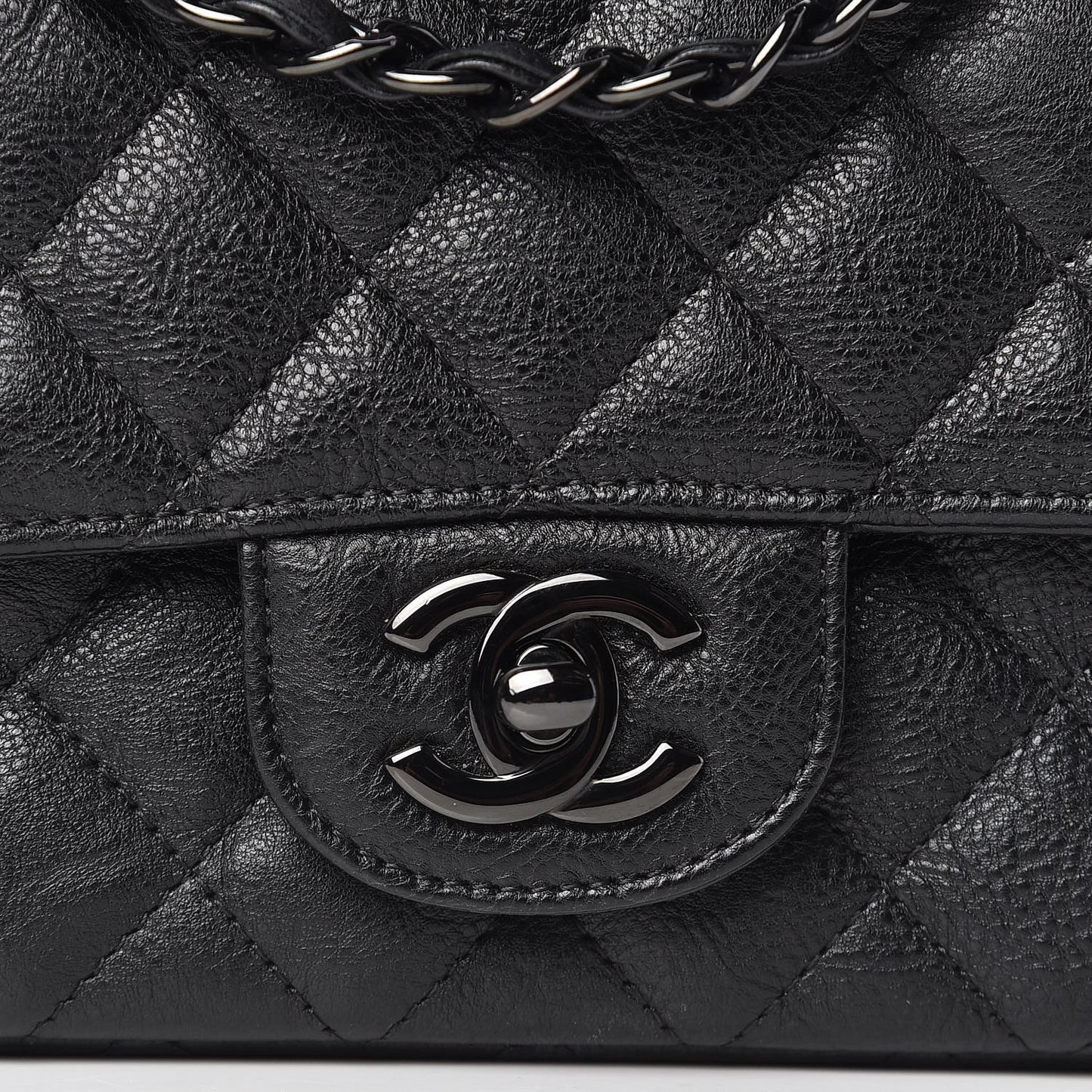 Crumpled Calfskin Quilted Mini Rectangular Flap So Black
