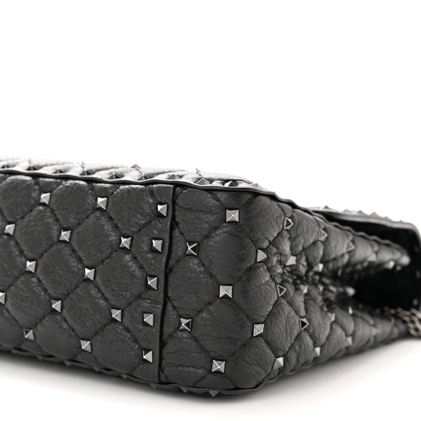 Craquele Nappa Large Rockstud Spike Shoulder Bag Black