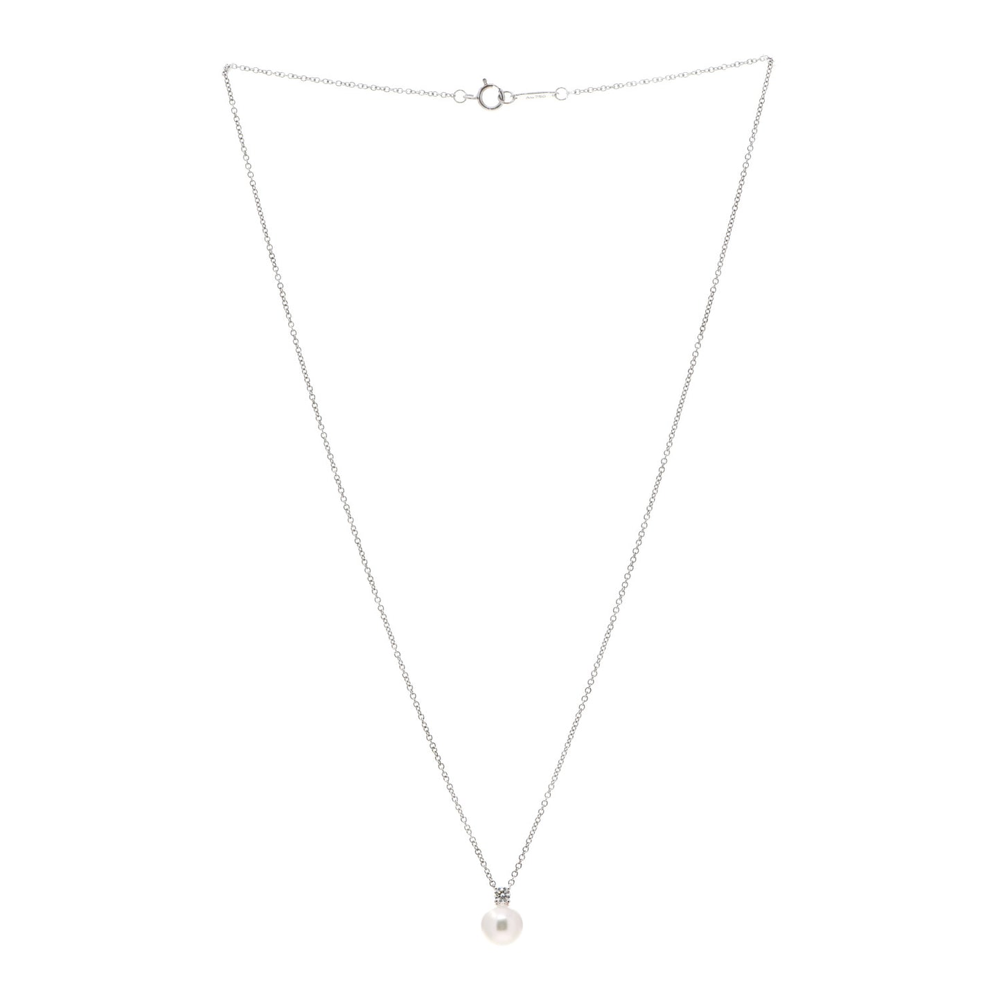 18K White Gold Diamond Akoya Pearl 7.5mm Signature Pendant Necklace