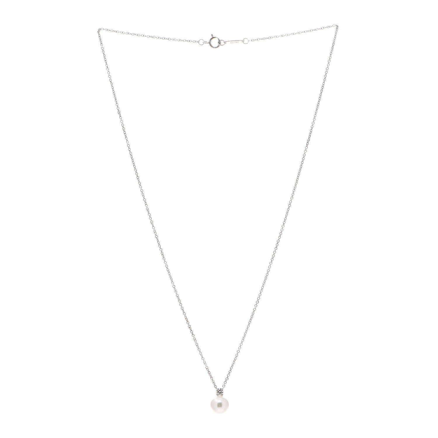 Tiffany 18K White Gold Diamond Akoya Pearl 7.5mm Signature Pendant Necklace 3 of 6