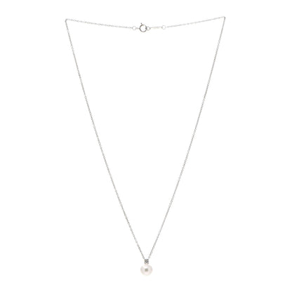 Tiffany 18K White Gold Diamond Akoya Pearl 7.5mm Signature Pendant Necklace 3 of 6