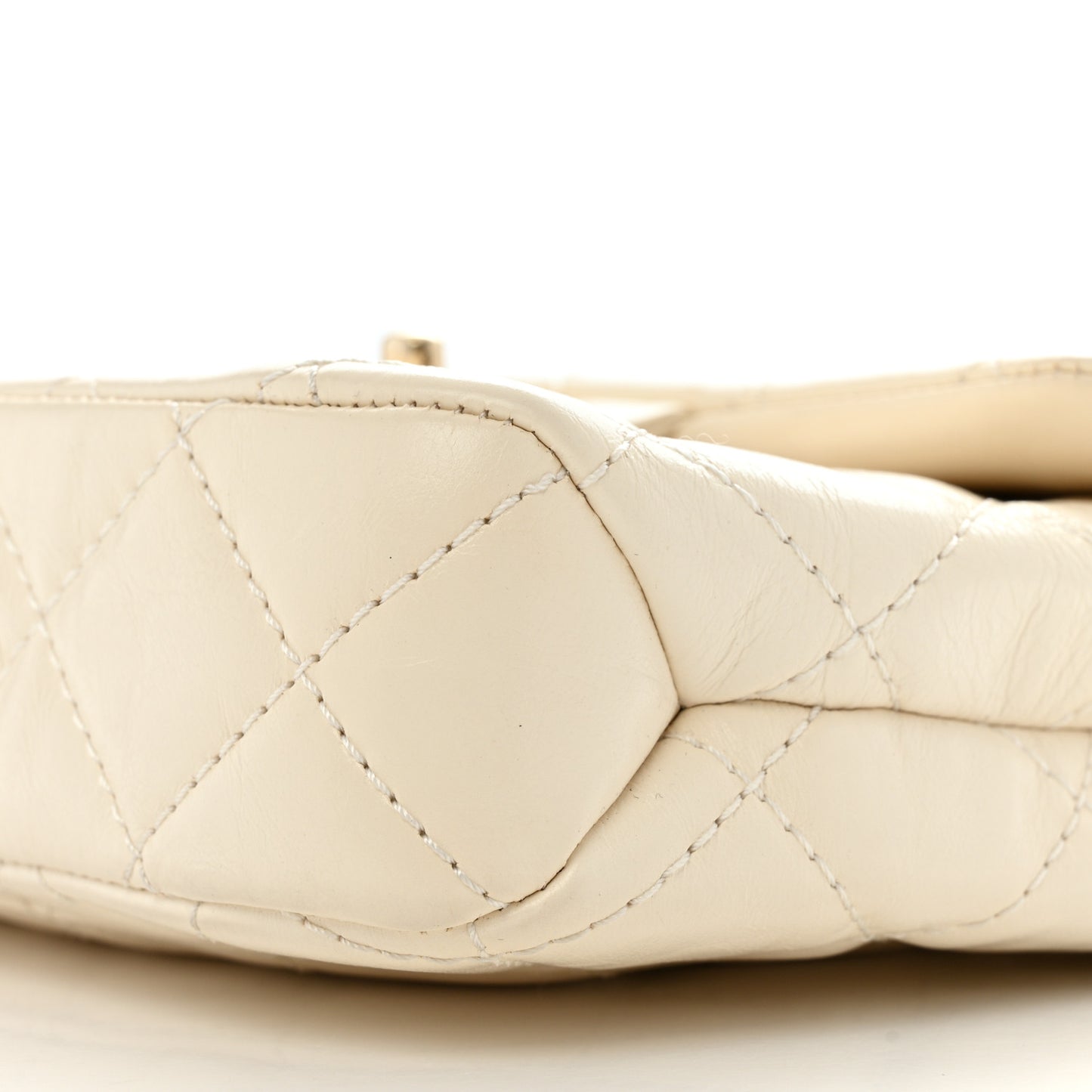 Shiny Crumpled Calfskin Quilted Top Handle Flap White
