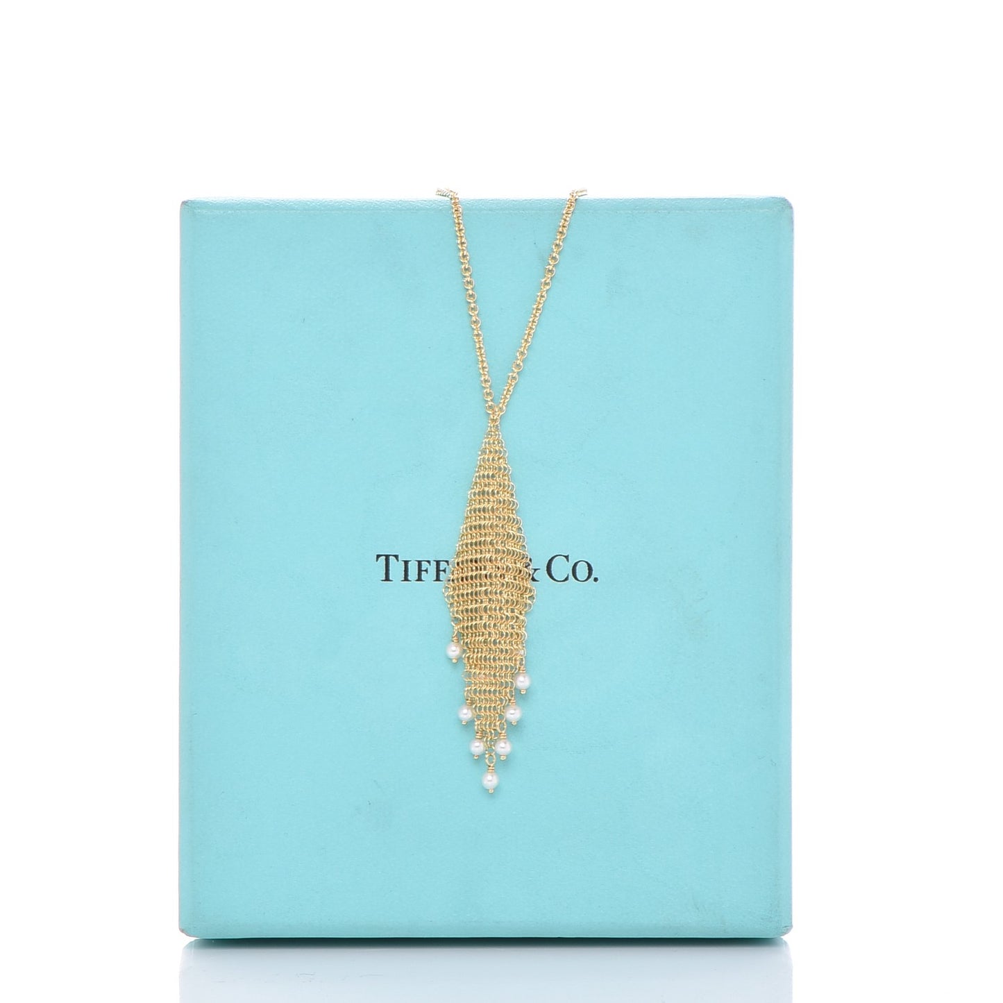 18K Yellow Gold Pearl Elsa Peretti Mesh Fringe Pendant Necklace