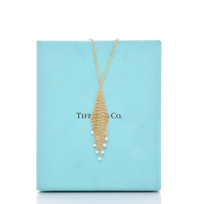 Tiffany 18K Yellow Gold Pearl Elsa Peretti Mesh Fringe Pendant Necklace 9 of 9