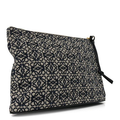 Loewe Jacquard Anagram Calfskin Pouch Blue Beige 3 of 9
