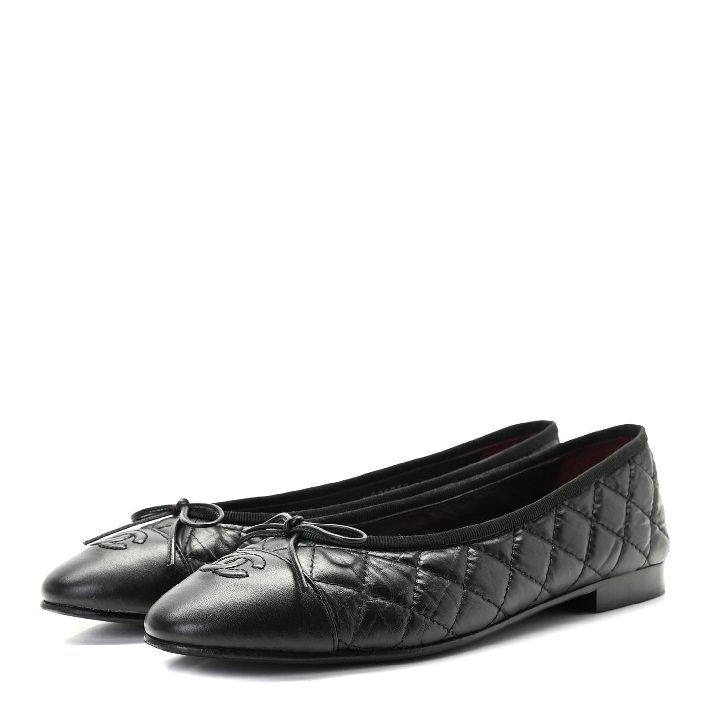 Aged Calfskin Quilted CC Cap Toe Ballerina Flats 39.5 Black