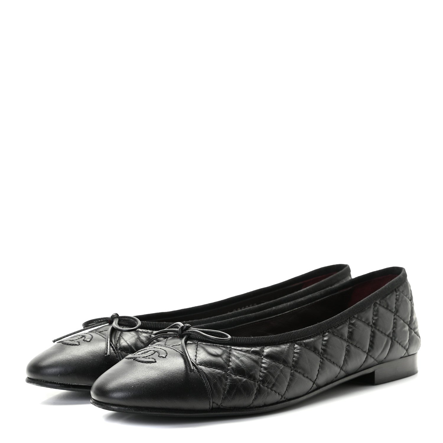 Chanel Aged Calfskin Quilted CC Cap Toe Ballerina Flats 39.5 Black 2 of 13
