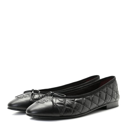 Chanel Aged Calfskin Quilted CC Cap Toe Ballerina Flats 39.5 Black 2 of 13
