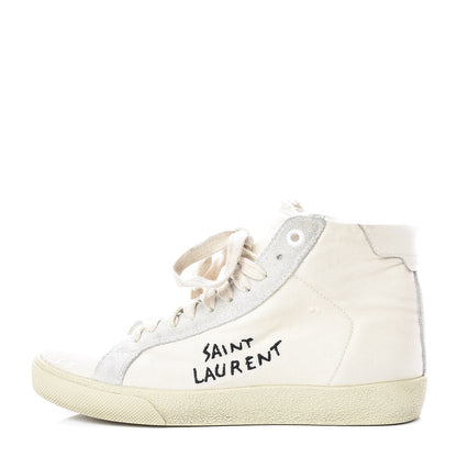Saint Laurent Distressed Canvas Womens Classic Court High Top Sneakers 37.5 Milk Panna 1 of 12