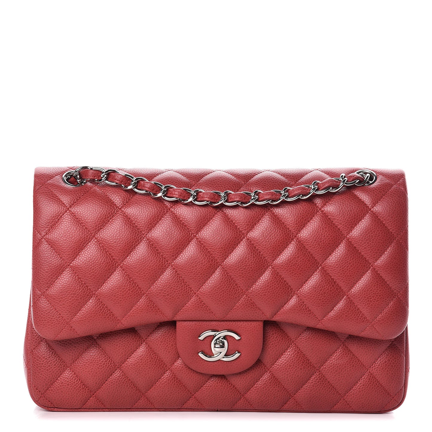 Caviar Quilted Jumbo Double Flap Red