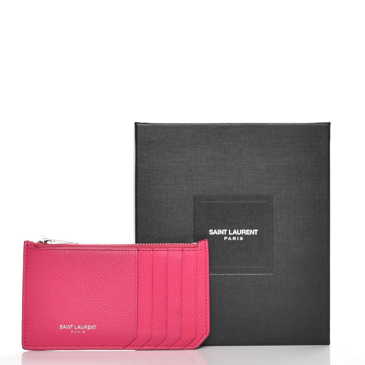 Saint Laurent Grained Calfskin 5 Fragments Zip Pouch Card Holder Bubblegum 8 of 8
