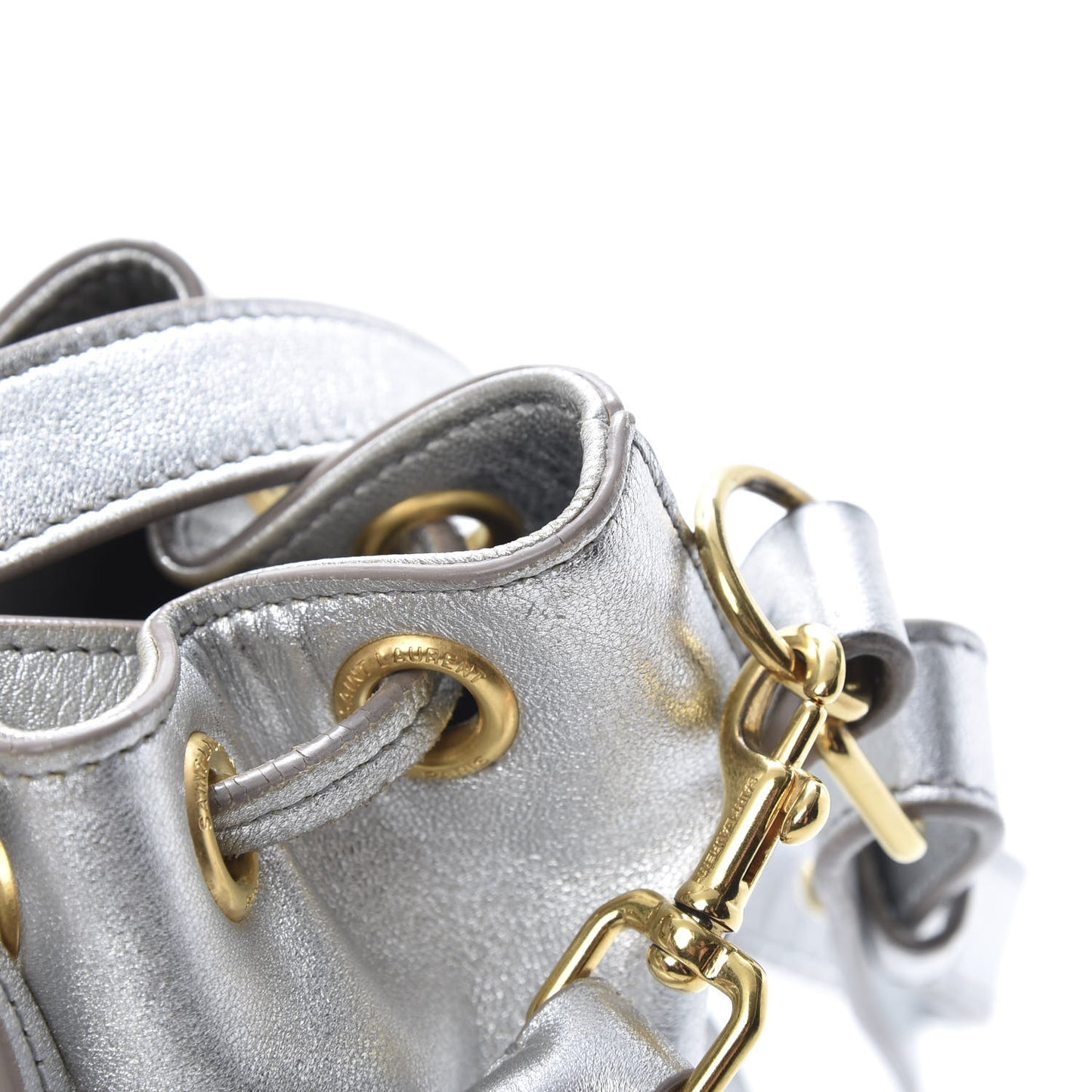 Metallic Calfskin Small Emmanuelle Bucket Bag Silver