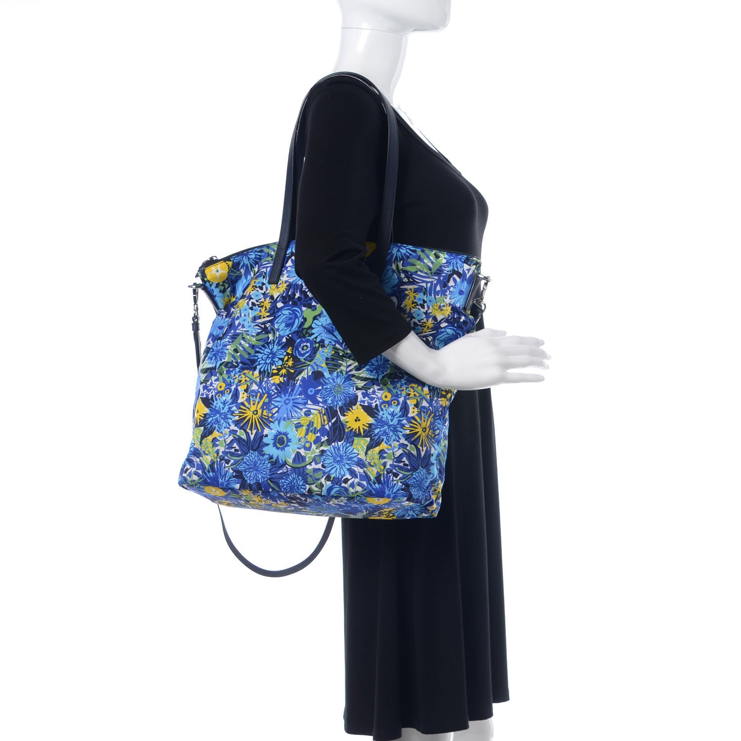 Prada Tessuto Nylon Saffiano Floral Print Tote Bluette Dis Primule 3 of 9