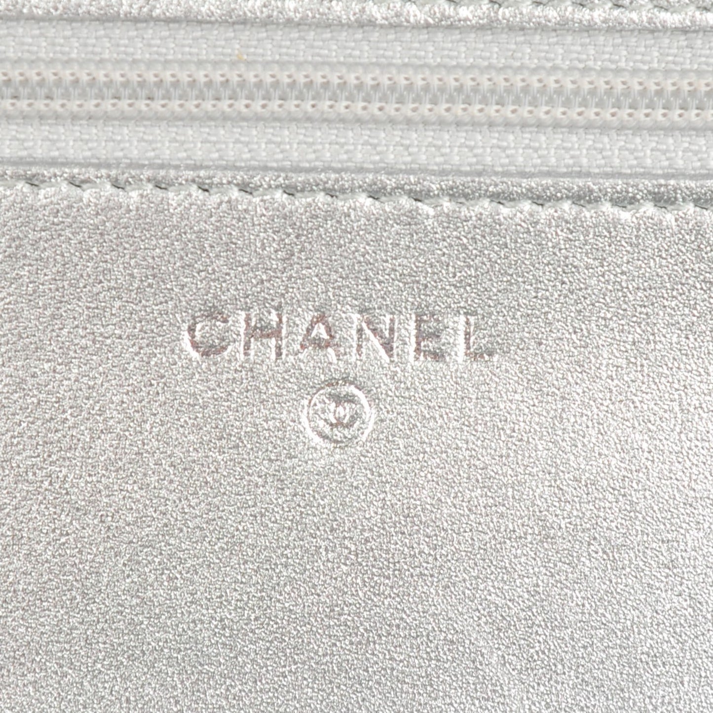 Metallic Lambskin Quilted Wallet On Chain WOC Silver