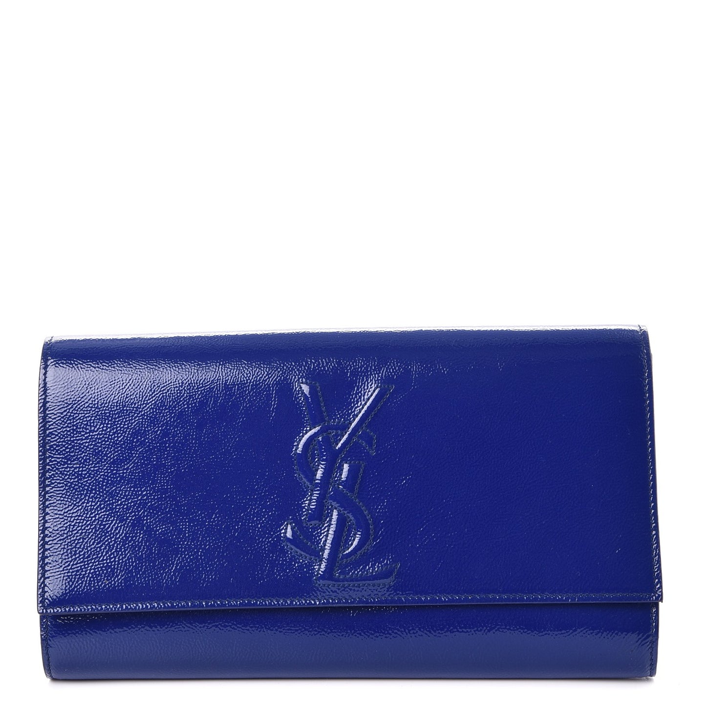 Textured Patent Calfskin Large Belle De Jour Clutch Royal Blue
