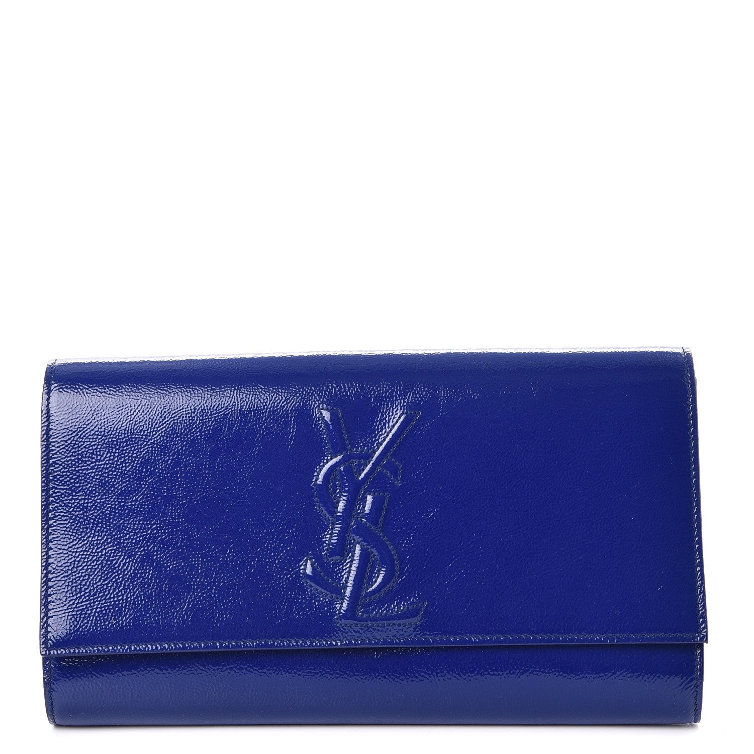 Saint Laurent Textured Patent Calfskin Large Belle De Jour Clutch Royal Blue 1 of 7