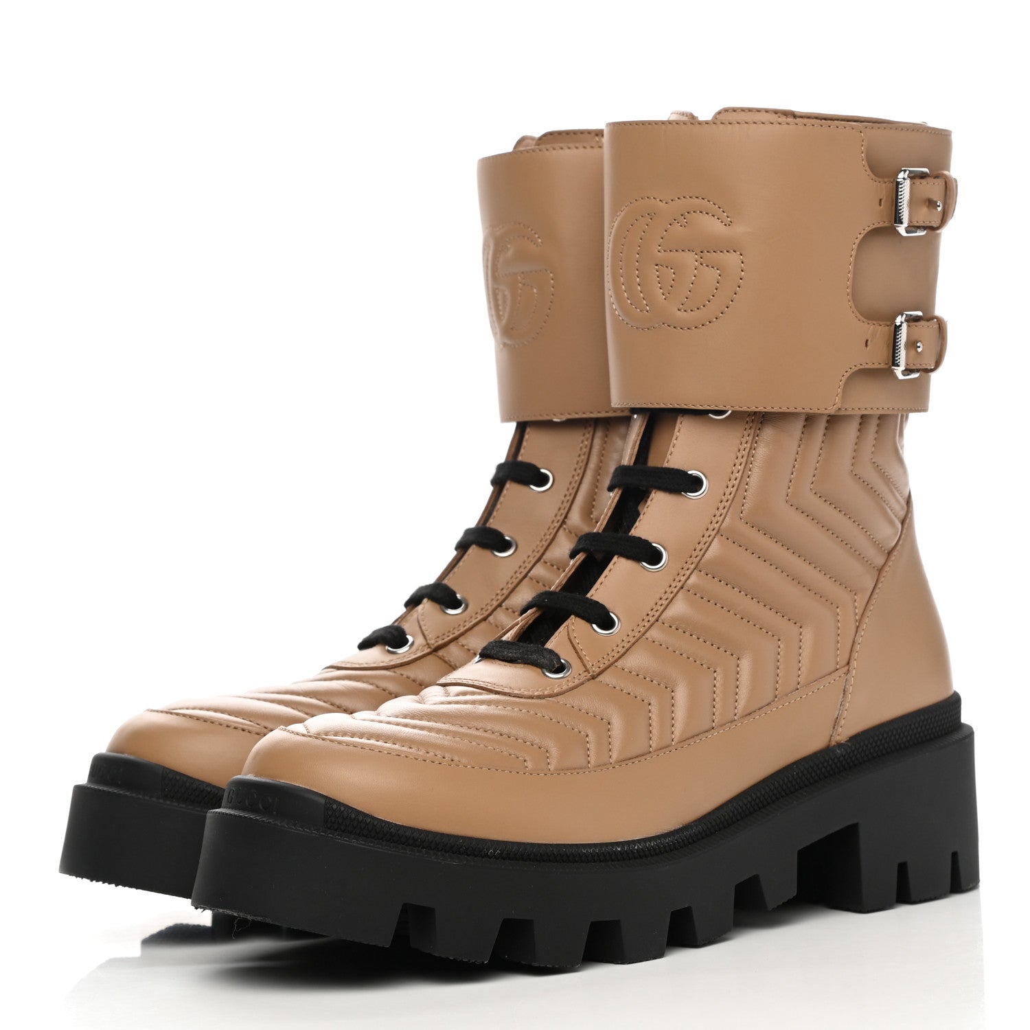 Gucci Nappa Frances GG Matelasse Platform Combat Boots 39.5 Beige 3 of 8