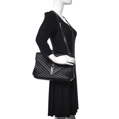 Saint Laurent Sheepskin Matelasse Chevron Monogram Large College Satchel Black 2 of 17