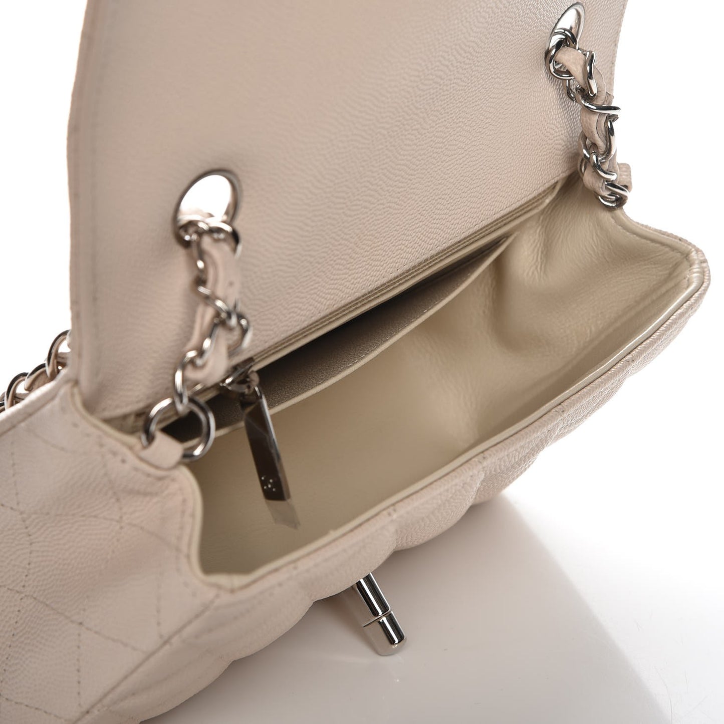 Caviar Quilted Mini Rectangular Flap Light Beige
